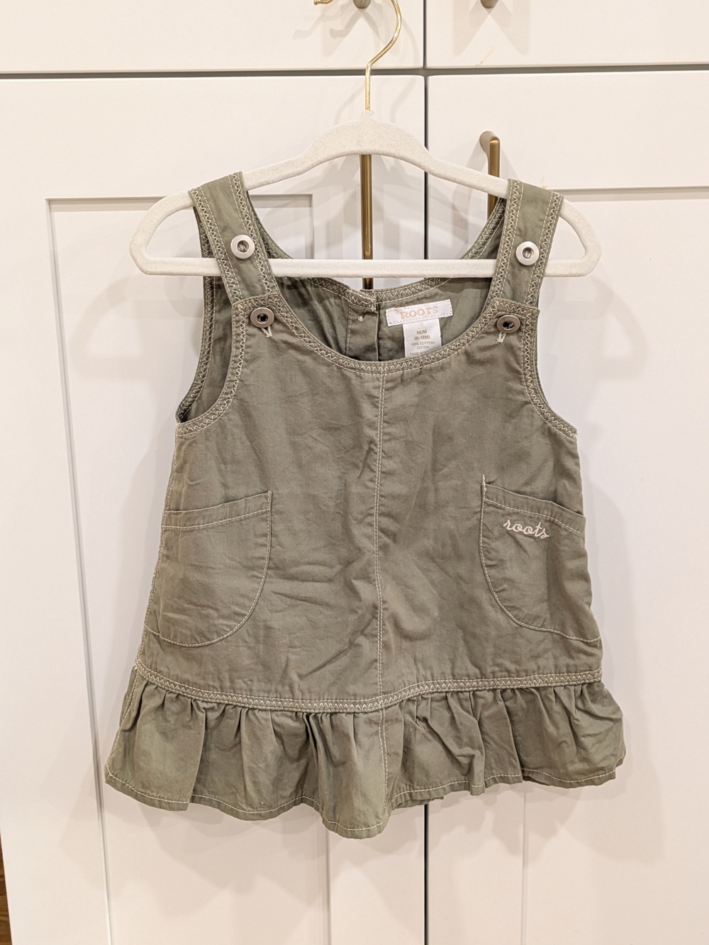 Roots Olive Green Ruffle-Hem Girl's Overall Dress
